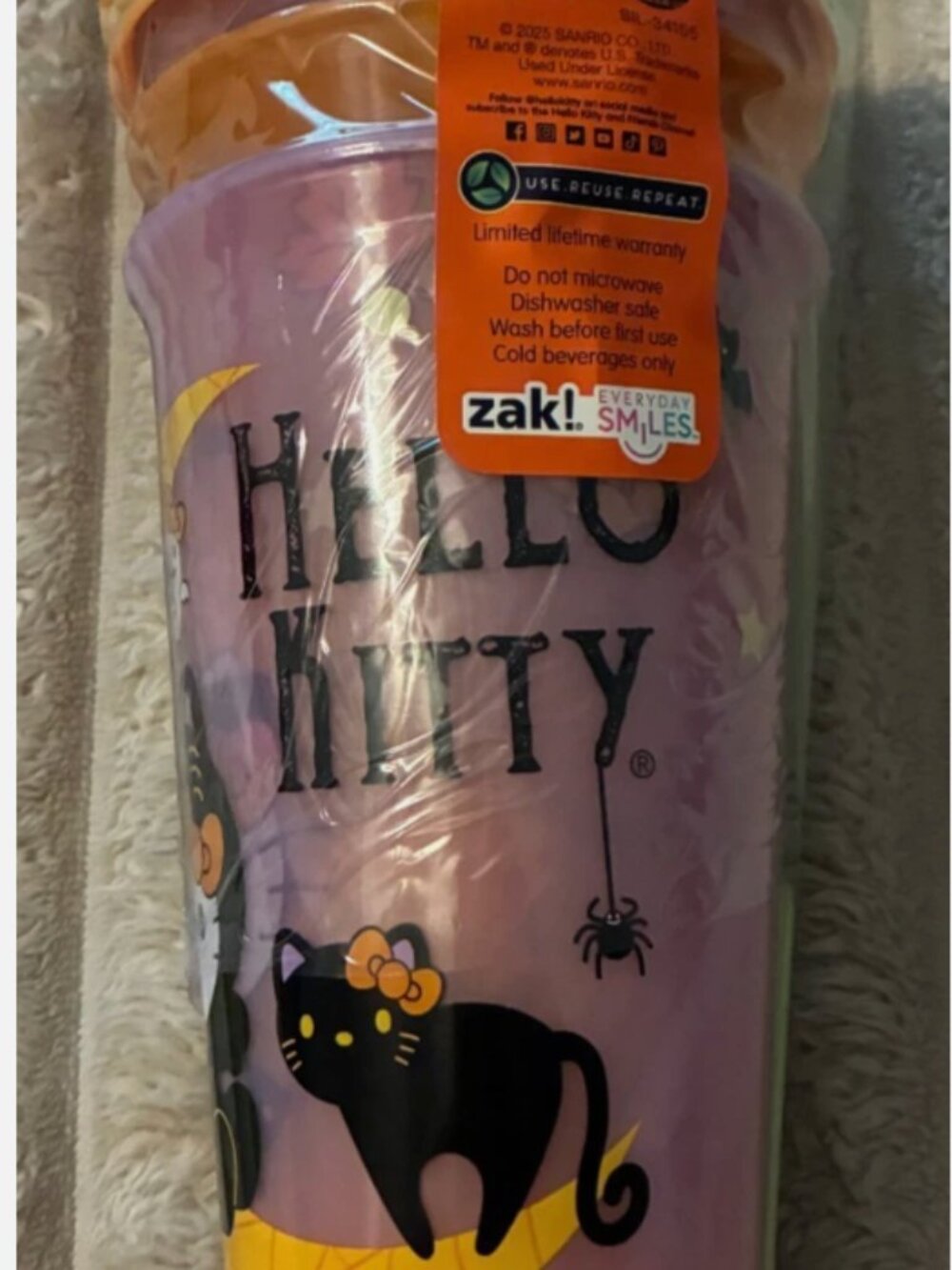HELLO KITTY GLOW IN THE DARK HALLOWEEN TUMBLER-SET OF 3-ZAK DESIGNS-25 OZ-NWT!